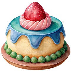 Wall Mural - cute cake watercolor illustration, generative AI