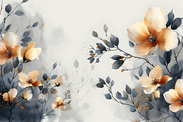 Sticker - Delicate Watercolor Floral Illustration with Blue Leaves on White Background