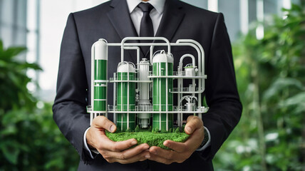 eco green industry project concept Investors accept technology to safe world from factory paper model nature background