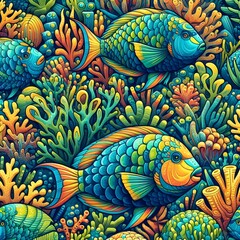 Wall Mural - Parrot fish pattern design