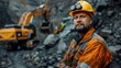 © atipong - Miner in work attire drills ground amidst heavy equipment daylight backdrop perfect for industrial scene