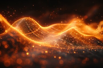 Wall Mural - A bright orange wave of light with a lot of sparkles