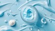 © Berkah - High-quality image featuring dollops and smears of translucent cosmetic serum and cream on a serene blue background,perfect for beauty and skincare branding.