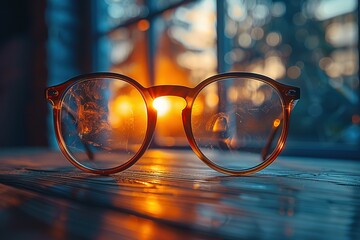 Wall Mural - A pair of glasses with a sun shining through the lens