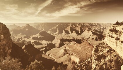 Poster - Beautiful sepia-toned panoramic view of the Grand Canyon with a dramatic sky