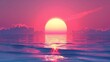 © Prisma Pixel - Retro sun in 80`s style. Vaporvave, retrowave, synthwave futuristic background with sunset. Trendy design for sci-fi, cyber abstract poster, print. Abstract pastel holographic blurred, Generative AI