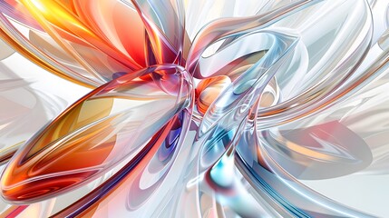 Canvas Print - An elegant abstract image showcasing smooth 3d glass curves with colorful reflections on a pure white backdrop. 