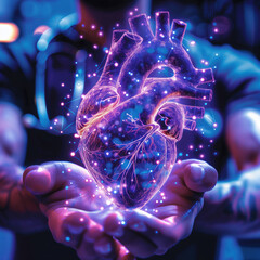 Close up doctor hand holding heart for medical innovation concept.