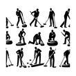 © MdTanvir - Curling sports player silhouette vector. Man curling player delivering a stone on a curling rink, sliding over ice. Boy brushing ice directing stone.