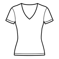 Wall Mural - Women's Short sleeve V neck T Shirt flat sketch fashion illustration
