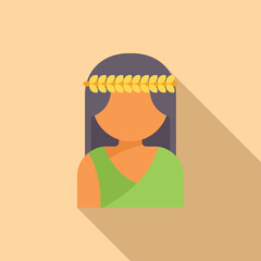 Sticker - Flat design icon of a woman with long dark hair wearing a green chiton and a laurel wreath