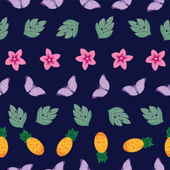 Wall Mural - Summer tropical elements seamless pattern design