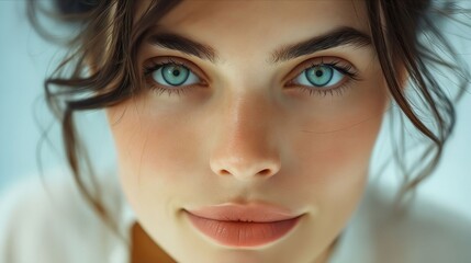 Poster - A woman with blue eyes looking at the camera.