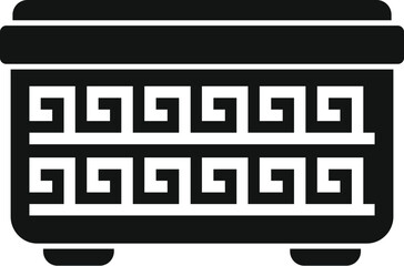 Poster - Black and white icon of a storage chest decorated with a meander pattern, evoking ancient greek craftsmanship