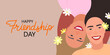 © olhatszrv - Girlfriends are smiling, decorated with daisies. Happy Friendship Day greeting banner.