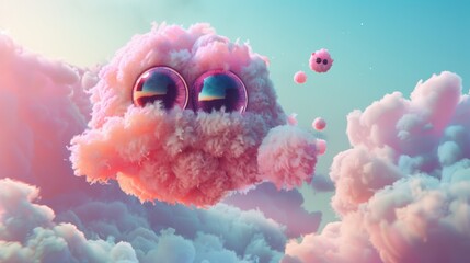 Wall Mural - A pink fluffy cloud with a pair of sunglasses on it