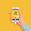 © pornsawan - Colorful Headphones with Smartphone and music app,template music player with lyrics for handphone,Vector illustration of Streaming Service Concept,3D Illustration,space for text.