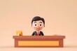 © milkyway - Cartoon Character 3D Render of Happy Hotel Front Desk Employee at Work
