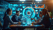 © ulf mine - group professional business meeting in room with control web display, world wide web display concept