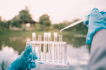 In our biology research, we used a tube to collect water samples for chemical analysis and testing, crucial for understanding aquatic ecosystems.