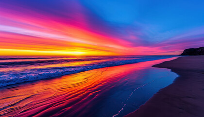 Wall Mural - A beautiful sunset over the ocean with a pink and purple sky