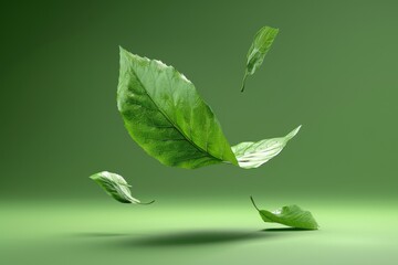 Poster - Green Leaves Floating in Mid Air