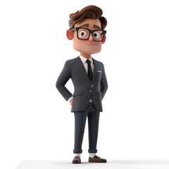 Poster - 3D illustration of a young businessman with glasses, standing and holding his hands on his waist