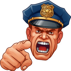 Canvas Print - A policeman angry police man cartoon character cop illustration