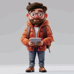 Poster - Funny hipster with a tablet in his hands. 3d illustration