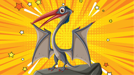 Sticker - Colorful pterosaur standing on a rock