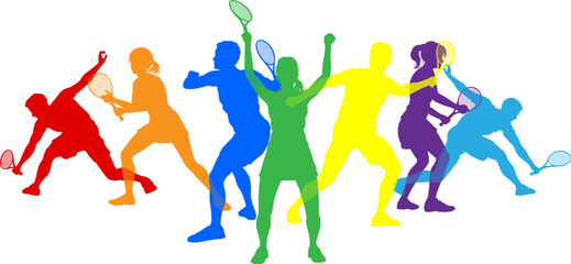 Sticker - Silhouette Tennis players set. Active sports people healthy players fitness silhouettes concept.