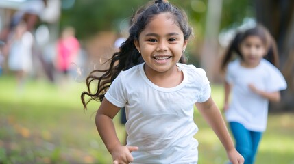 Wall Mural - Young latin american girl kid running in a park