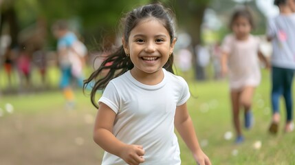 Wall Mural - Young latin american girl kid running in a park