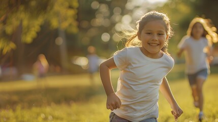 Wall Mural - Young latin american girl kid running in a park