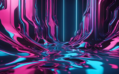 Wall Mural - A fluid background with neon blue and pink fluids intertwined, cyberpunk aesthetic