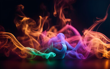 Wall Mural - Abstract smoke patterns with neon lighting, dark background, high detail