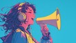 © Lemonade - メガホンを使って叫ぶ女子学生