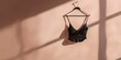 © xartproduction - A black bra is hanging on a hanger in front of a window