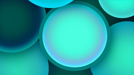 Poster - Several shades of blue and green spherical shapes appear to float in a dark space