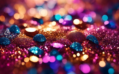 Wall Mural - Close-up of abstract glitter texture, vibrant colours and sparkling effect