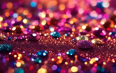 Wall Mural - Close-up of abstract glitter texture, vibrant colours and sparkling effect