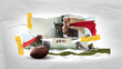 © master1305 - Vibrant collage with American football fans, featuring mix of intense game action, passionate fan, and symbolic elements of football. Sport, entertainment, event, world cup, tournament concept. Banner