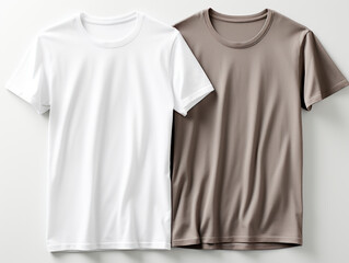 Sticker - Two blank t-shirts on a clean background, one white and one brown, suitable for branding and logo mockups. Generative AI