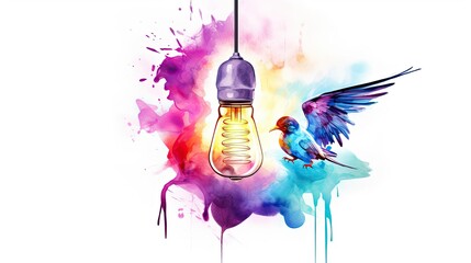 Poster - lightbulb with watercolor, blue and purple colors