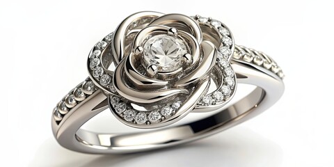 Sticker - Diamond ring with intricate rose design, diamond, ring, jewelry, rose, flower, romantic, love, marriage, wedding