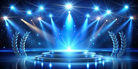 Canvas Print - Elegant award stage with blue light rays and sparks against a beautiful background , award, stage, blue light, rays