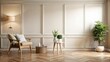 © Sujid - Scandinavian minimalist mockup with atmospheric light background on French style ivory wall