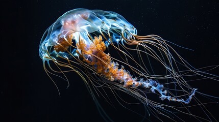 Wall Mural - Chrysaora pacifica is a common freefloating sea nettle that lives in the southwest Pacific Ocean around Japan  and is commonly known as the Japanese Sea Nettle : Generative AI