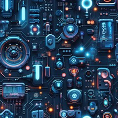 Wall Mural - A colorful, futuristic image of electronic components and wires. Scene is one of excitement and innovation, as it showcases the potential of technology and the endless possibilities it holds