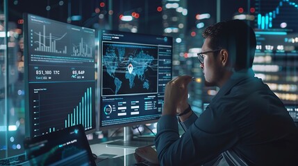 Aufkleber - Businessman analysis enterprise data management by AI artificial intelligence technology Business analytics dashboard charts metrics KPI to improve insight report for operation Analyst : Generative AI